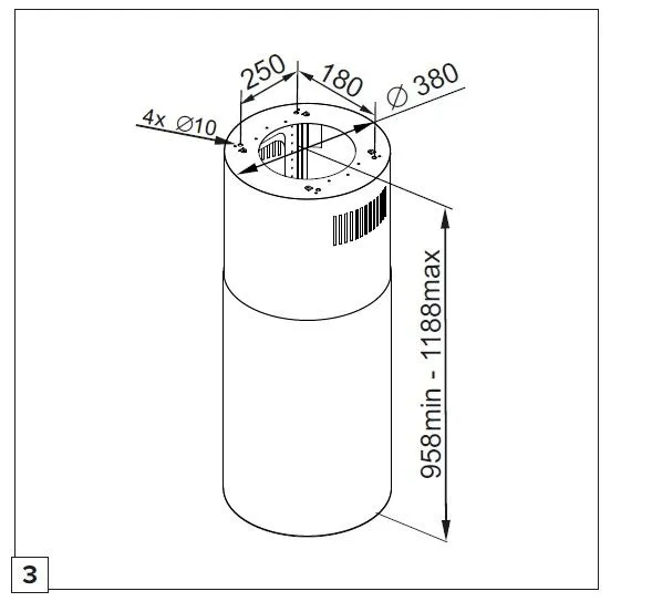 Rozměry ostrůvkového odsavače Guzzanti GZ ORW ECO