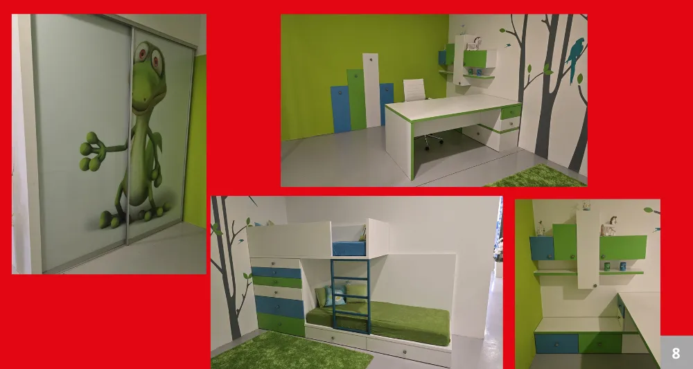 Dětský pokoj s vestavěnou skříní a patrovou postelí